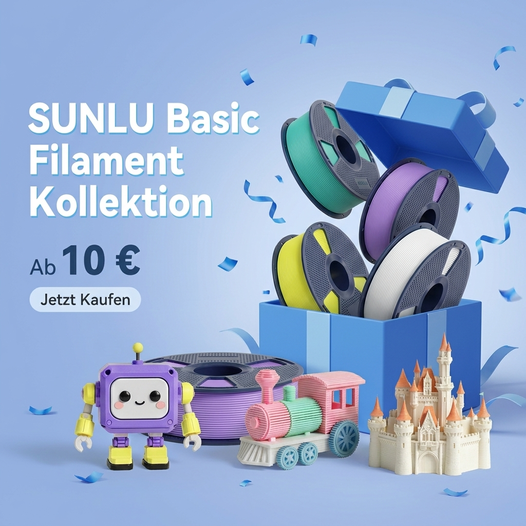 SUNLU Basic Filament Kollektion – PLA, PLA+, PLA+ 2.0, PETG, PLA Matte & PLA Meta, von Alltagsdrucken bis zu Profi-Ergebnissen