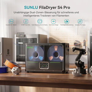 SUNLU FilaDryer S4 Pro, Zwei-Zonen-Filamenttrockner mit unabhängiger Temperatur- und Zeitsteuerung, max. 85 °C Temperatur, Trocknen & Tempern (Annealing) 2-in-1, passend für 4 × 1 kg Filament-Spulen