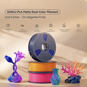 [MOQ: 3 Rollen] PLA Matte Dual-Color 3D-Drucker Ästhetik-Filament 1KG, Nahtlose Zwei-Farb-Effekte & Weiches Matt-Finish