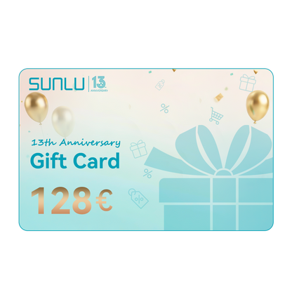 [2 % RABATT] SUNLU-Geschenkkarte zum 13-jährigen Jubiläum, SUNLU DE Store Geschenkkarte Sonderangebot
